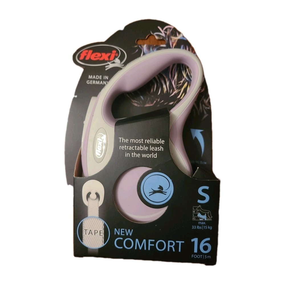 Retractable Flexi New Comfort Tape Leash 16 Foot Small Lavender White Soft Grip